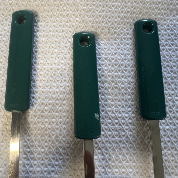 Vintage Ekco 3 Piece Utensil Stainless Steel Green Handles Slotted Spoon Spatula - Picture 12 of 14